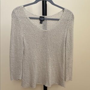 Eileen Fisher Petite Size PM  Sweater Viscose Linen Blend V Neck Beige Cream
